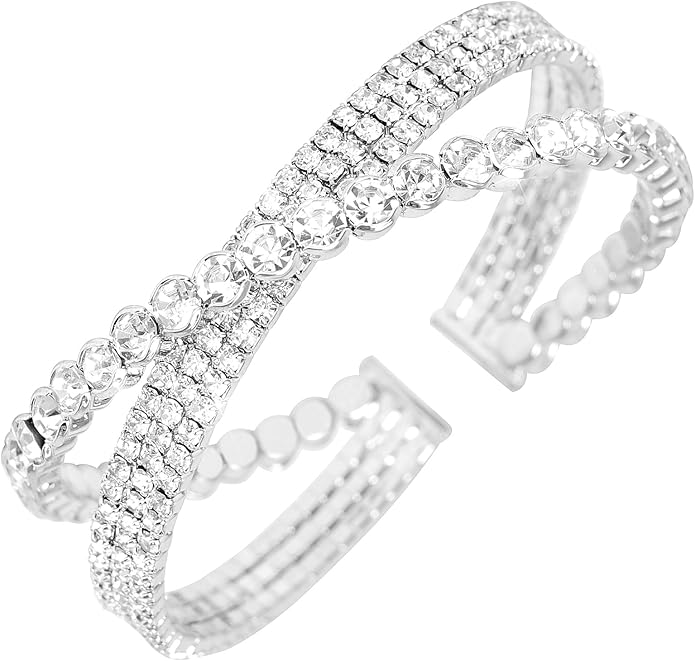 Rhinestone Bracelet Multilayer Cuff Bracelet Sparkling Crystal Layered Bridal Bracelets for Women