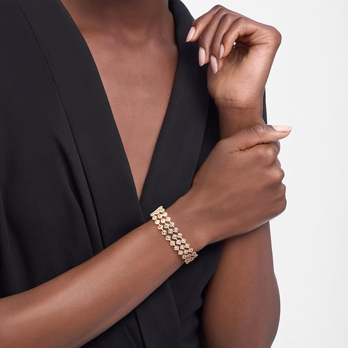 14K Gold Plated Women’s Tennis Bracelet – Sleek CZ Line Bracelet, Fits 6.0"–7.2" Wrist – Sparkly Everyday Jewelry Gift, Contemporary Tennis Bracelets for Women