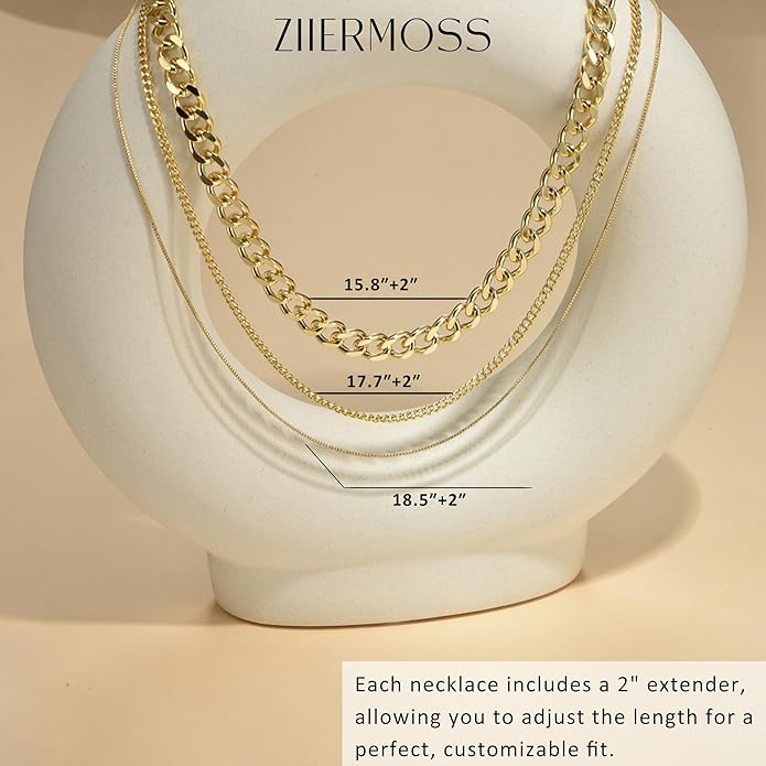 3PCS Gold Necklaces for Women,Chunky Statement Gold Plated Necklace Stack Layered Sterling Silver Herringbone Chains for Women Dainty Trendy Silver Chains Stacked Jewelry Gifts