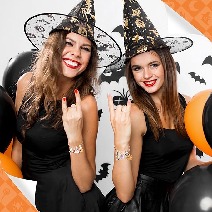 MARFOREVER 40 Pcs/20 Pairs Halloween Charms, Enamel Halloween Charms Bulk Pumpkin Bat Skeleton Witch Spider Candy Charm Pendants for Jewelry Bracelet Necklace Making