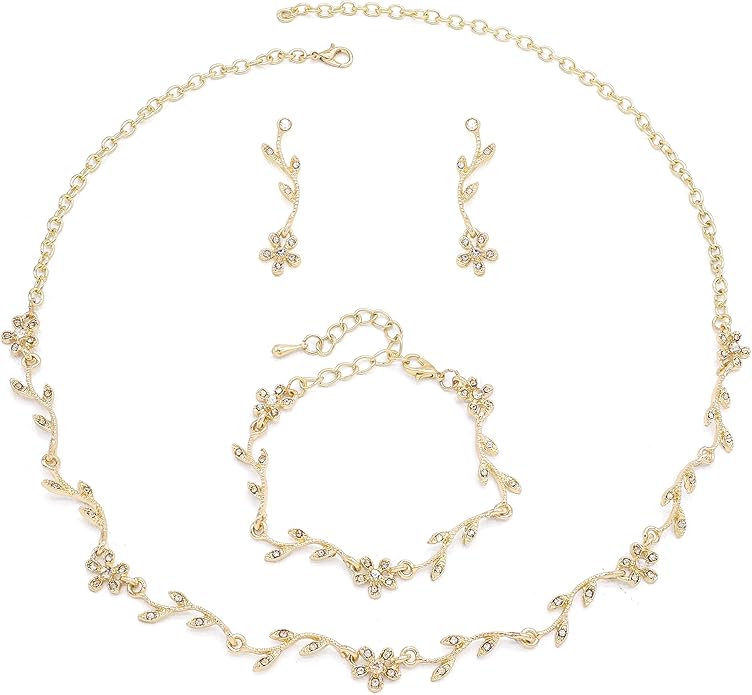 Oriamour Bridal Jewelry Set Women Jewelry Set Rhinestone Crystal Bride Statement Choker Necklace Earrings Necklace For Brides Bridesmaid