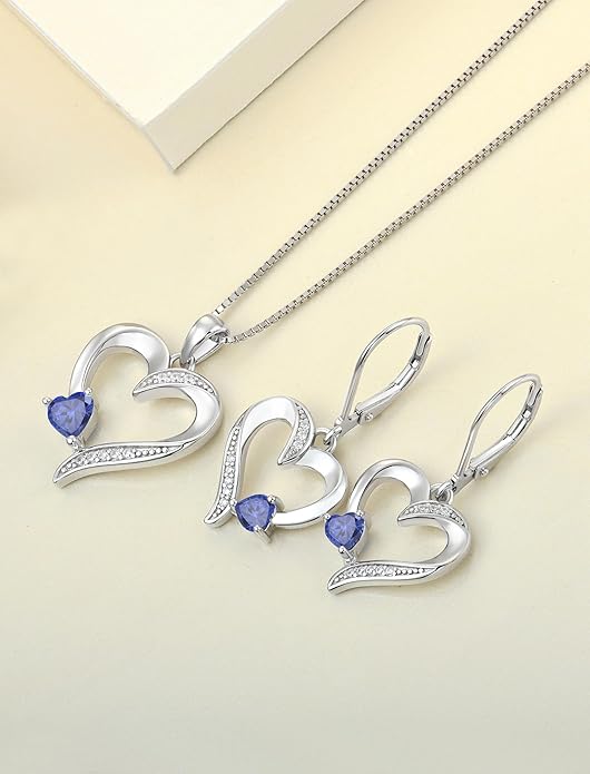 YL Heart Necklace 925 Sterling Silver Love Heart Pendant Birthstone Jewelry for Women