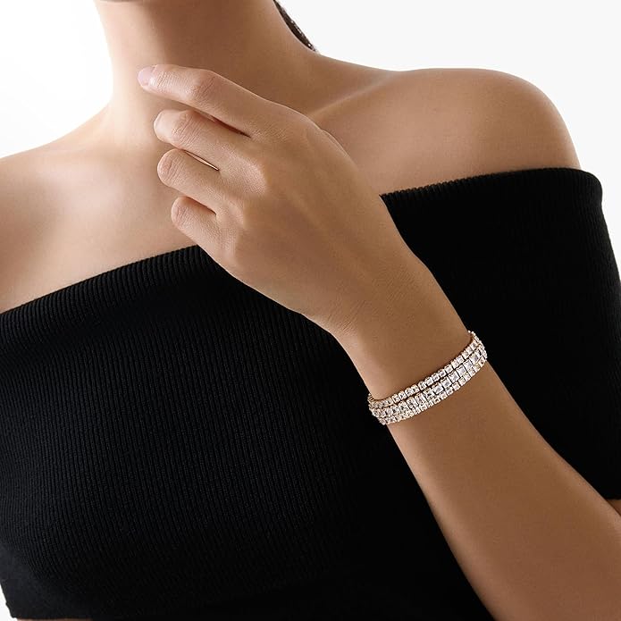 14K Gold Plated Women’s Tennis Bracelet – Sleek CZ Line Bracelet, Fits 6.0"–7.2" Wrist – Sparkly Everyday Jewelry Gift, Contemporary Tennis Bracelets for Women