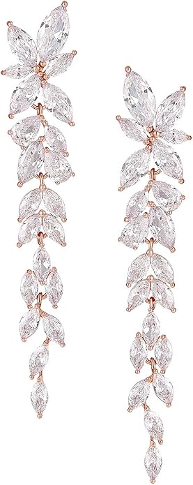 SWEETV Marquise Cubic Zirconia Wedding Earrings for Women Brides, Crystal Chandelier Bridal Drop Earrings for Prom Pageant