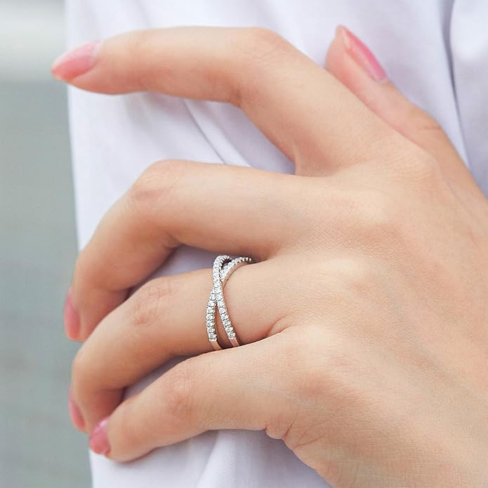 OOOPEL Sterling Silver Adjustable Ring S925 Silver Rings for Women Cubic Zirconia Twist Love Knot Dainty Ring Silver Minimalist Open Finger Rings Silver Thumb Sterling Silver Ring
