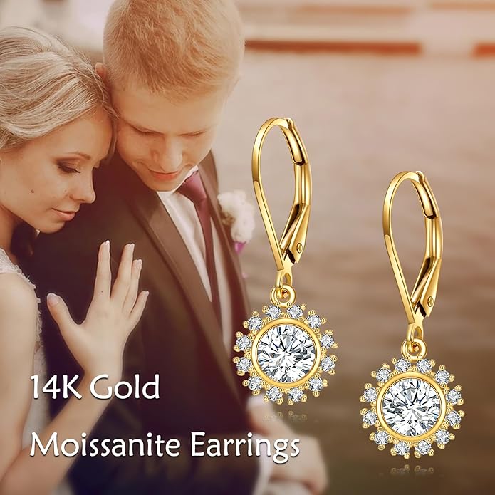 DOVRAN 10K 14K Solid Gold Leverback Earrings for Women Real Yellow Gold Filigree Dangle Earrings Trendy Jewelry Birthday Christmas Gifts for Wife Mom