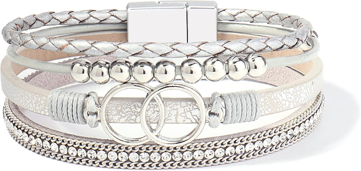 FANCY SHINY Boho Leather Wrap Bracelet Stackable Infinity Chunky Cuff Bracelets Western Hippie Outfits Jewelry Valentine Gifts for Women