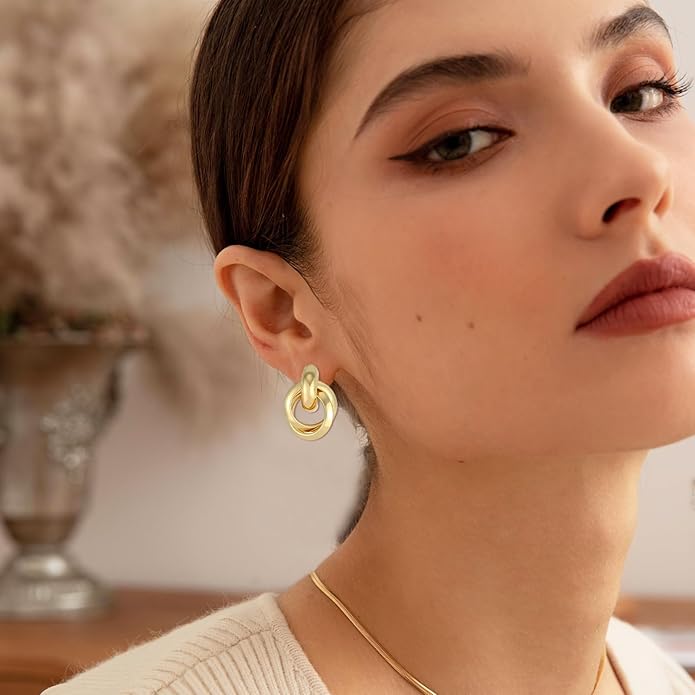 Gold/Silver Statement Geometric Earrings for Women Chunky Gold Knot Link Drop Dangle Earrings Trendy Jewelry Gift