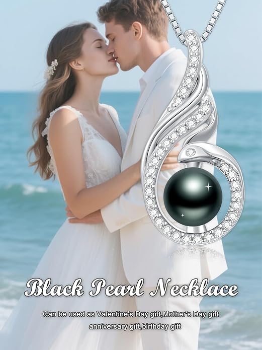 Tahitian Black Pearl 18K White Gold Plated Sterling Silver Heart/Infinity/Four Leaf Clover Pendant Necklace Jewelry Gifts for Women Wife Mom Girlfriend Wedding Birthday Anniversary Christmas