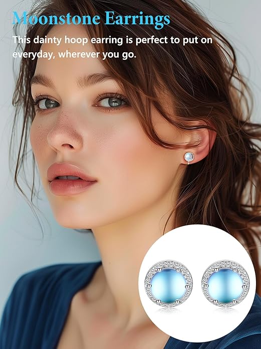 Silvora 925 Silver 8MM Cubic Zirconia Birthstone Clip On Stud Earrings Round Non Pierced Earrings For Women,Come with Box