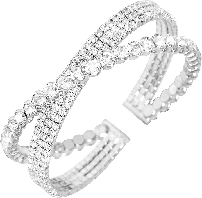 Rhinestone Bracelet for Women MultiLayer Crystal Cuff Bracelet Strand Layered Bracelet