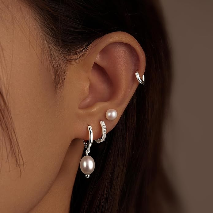 Small Gold Huggie Hoop Earrings Set for Women Men Hypoallergenic 14K Plated Stack Cartilage Earrings, Multiple Piercing Lightweight Mini Thin Cute Dainty Trendy Jewelry Set Christmas Gifts for Women