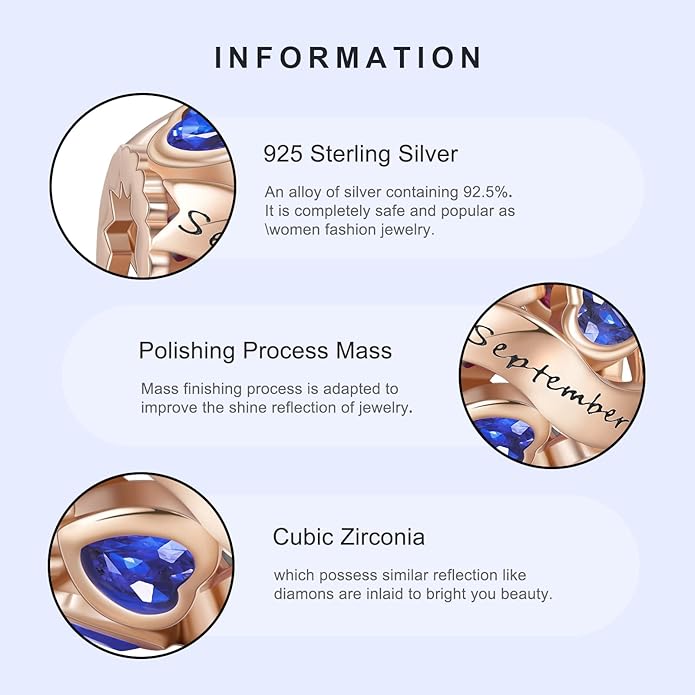 NINGAN Birthstone Charms 925 Sterling Silver Love Heart Openwork Bead for Charm Bracelets and Necklaces with 5A Cubic Zirconia, Birthday Mothers Day Jewelry Gifts Women
