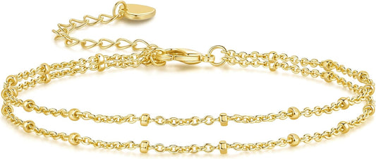 Gold Bracelets for Women 14K Gold Bracelets for Women Beaded Bracelet Two-Strand Structure Trendy Layered Bracelet for Womens