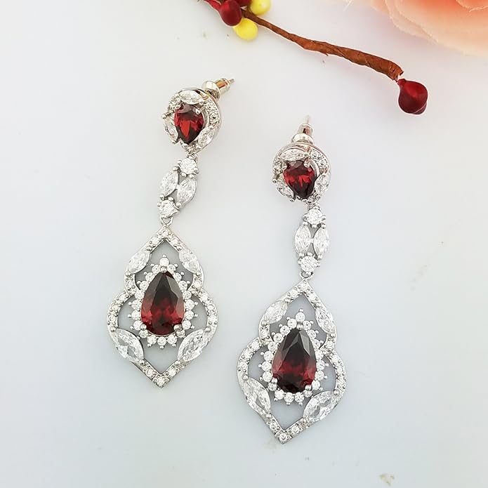 SELOVO Wedding Teardrop Dangle Earrings Silver Tone Vintage Chandelier Earrings Zircon