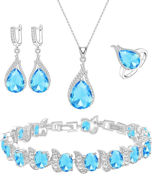 GZWHD Jewelry Set for Women CZ Earrings Necklace Ring Bracelet Set Prom Party Wedding Jewelry Gift for Mother Friend Wife