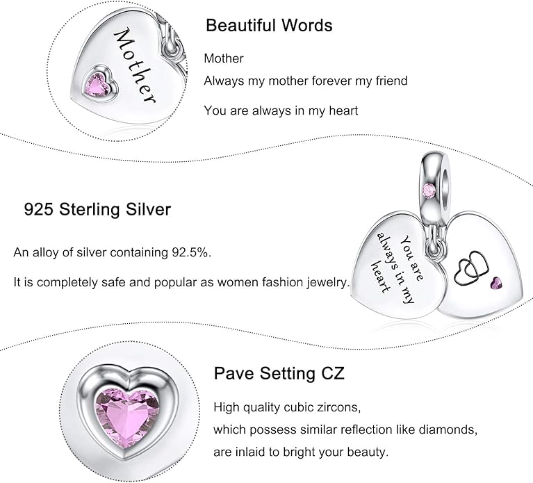 JIAYIQI Mother Sister Daughter Wife Charms Fit Charms Bracelet Necklace with Double Heart Love Charms 925 Sterling Silver Beads for Women Jewelry