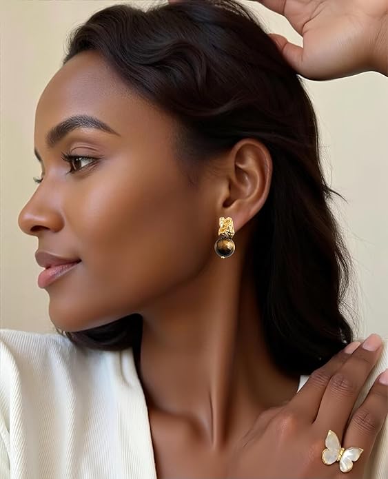 Hupplle Handmade Vintage Boho Dangle Earrings with Natural Stone Crystal Pearl Lightweight Hypoallergenic Elegant Jewelry Gifts for Women