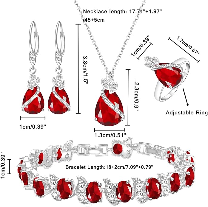 LMXXVJ Jewelry Set for Women,Teardrop Cubic Zirconia Necklace Earrings Adjustable Ring Bracelet Jewelry Set Formal Jewelry Gift