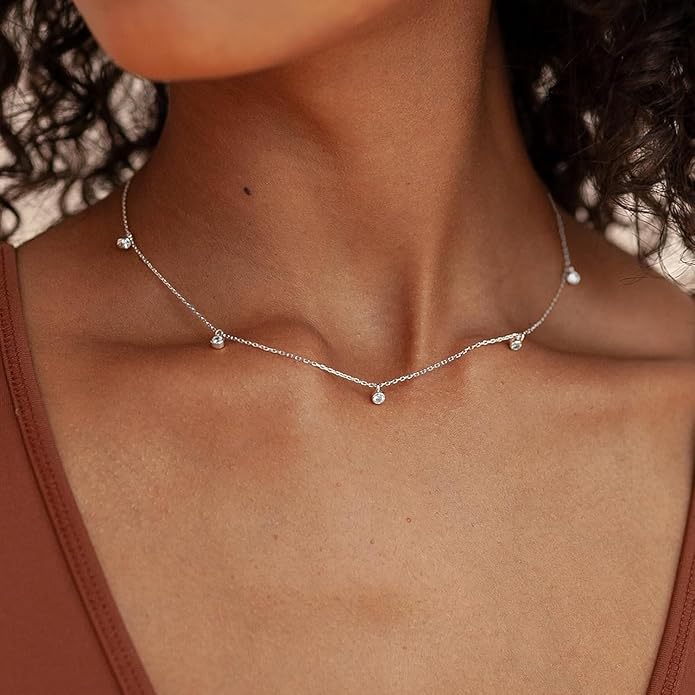 Valentines Day Gifts for Women Her - Dainty Necklaces for Women Cute Station Choker Simulated Diamond Necklace Simple Layering CZ Necklace Trendy Jewelry Gifts