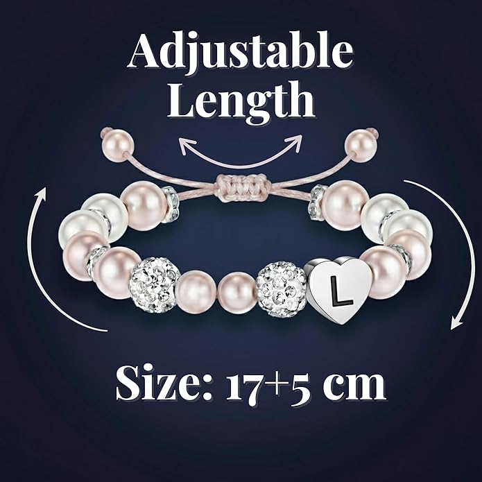 Solza Heart Bead Initial Bracelet – Personalized Stainless Steel Beaded Bracelet with Letter Charm, Adjustable Heart Bracelet, Fashion Jewelry Gift, Stackable Personalized Jewelry Accessory