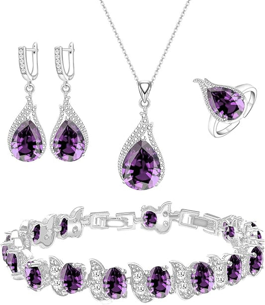 GZWHD Jewelry Set for Women CZ Earrings Necklace Ring Bracelet Set Prom Party Wedding Jewelry Gift for Mother Friend Wife