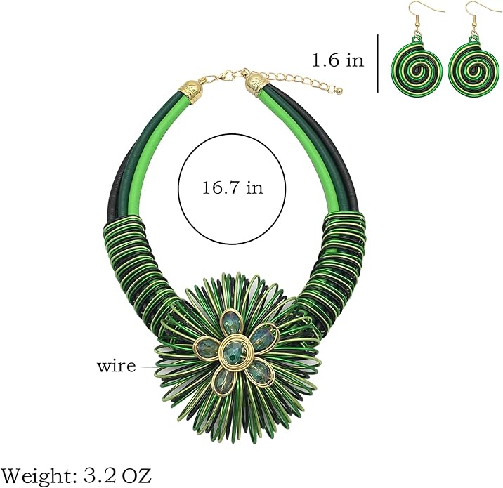Statement African Necklace For Women African Jewelry Costume Earring Sets Tribal Fashion Colorful Big Rhinestone Crystal Pendent Collar Choker Bold Chunky Bib Handmade