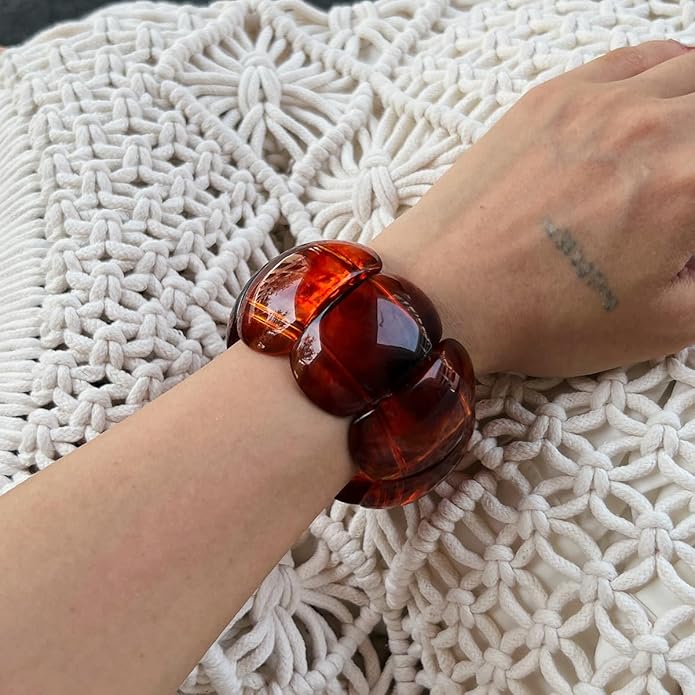 3 PCS Acrylic Resin Bracelet for Women Irregular Geometric Cuff Wide Wristband Bangles Trendy Chunky Resin Stackable Stretch Bracelet Jewelry Set