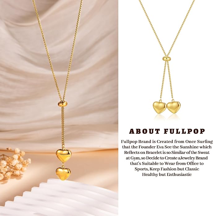 Fullpop Dainty Gold Necklaces for Women, 18k Gold Layered Lariat Necklace for Women Long Gold Choker Necklaces for Women Statement Diamond Heart Pendant Necklace Body Chain Jewelry for Women