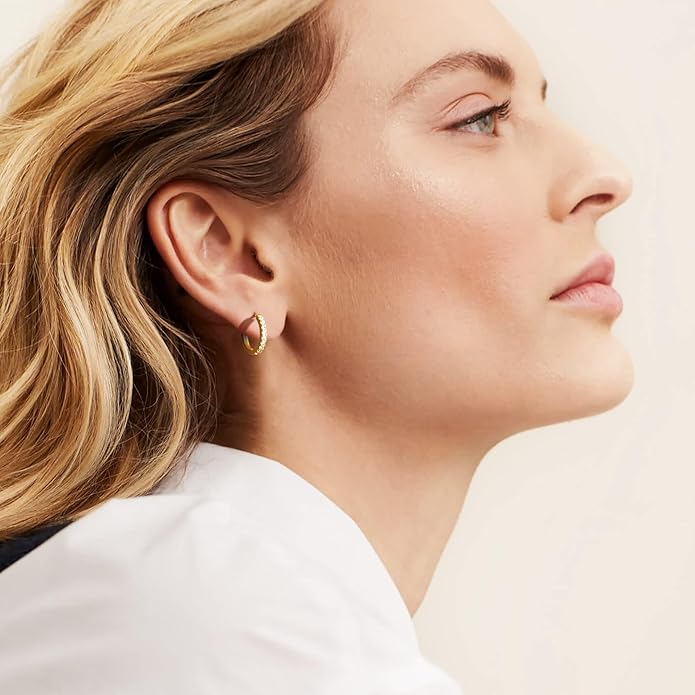 NEARLAND 14K Gold Hoop Earrings for Women 14K Gold Earrings Hypoallergenic Lightweight Small Hoop Earring for Womens with Round Cubic Zirconia Huggie Hoops Earring for Women 12/14/16/20/25/30mm