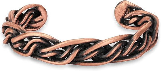 Handmade Elegant Copper Bracelet for Women and Men-Pure Copper Bracelet for Pain Relief and Stress Relief-Adjustable, Thickest, Twisted Copper Wire Bracelet to Fit many Size Wrist(folded)