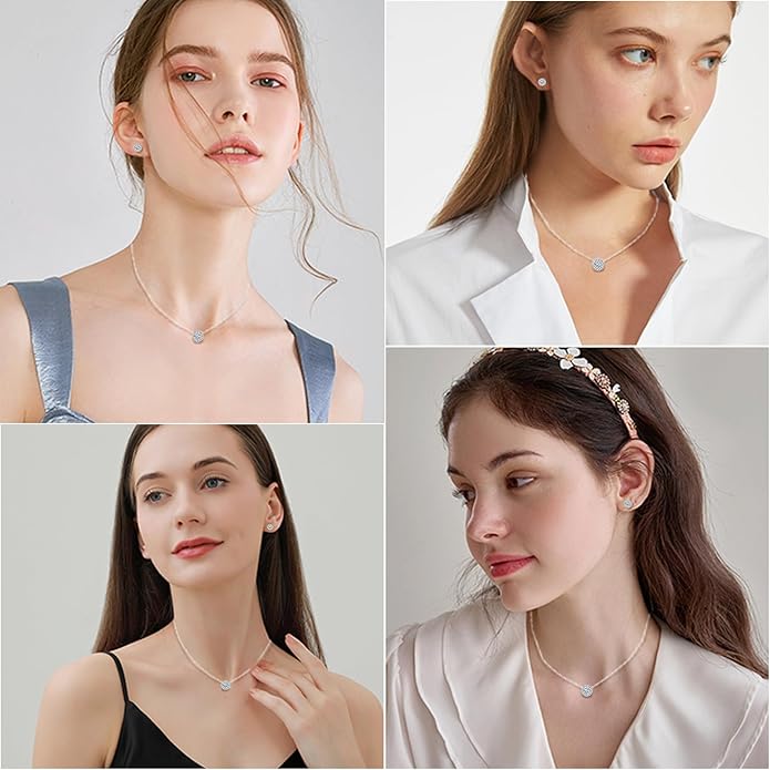 Moissanite Necklace and Earrings Set for Women/Men Crystal Gold/Silver Jewelry Prom Accessories Anniversary Birthday Party Moissanite Jewelry Set Gifts