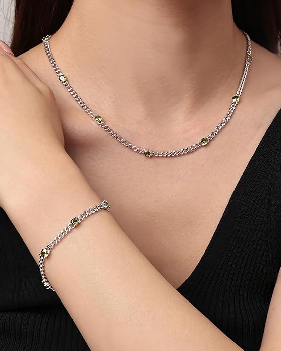 FANCIME 925 Sterling Silver 3.6mm Cuban Link Curb Chain Bracelet With Created Gemstone for Women Men Unisex