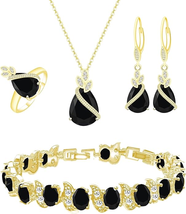 GZWHD Jewelry Set for Women CZ Earrings Necklace Ring Bracelet Set Prom Party Wedding Jewelry Gift for Mother Friend Wife