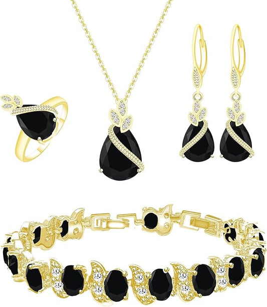 GZWHD Jewelry Set for Women CZ Earrings Necklace Ring Bracelet Set Prom Party Wedding Jewelry Gift for Mother Friend Wife