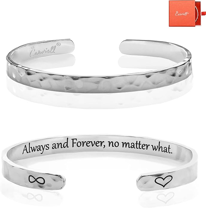 Carviell Engraved Cuff Bracelets for Women – Inspirational, Friendship, Love, Mom, Daughter, Sister, Christian, Graduation, Memorial & Wedding Gifts – 80+ Phrases – Stainless Steel, Gift-Ready