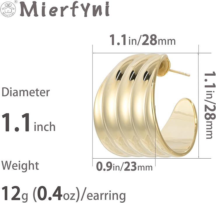 Big Chunky Gold Hoop Earrings for Women Trendy 14K Gold Plated Large Thick Gold Hoops