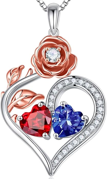 Iefil Valentines Day Gifts for Her - 925 Sterling Silver Double Birthstone Necklace, Anniversary Birthday Gifts for Women, Jewelry Gift for Wife Her