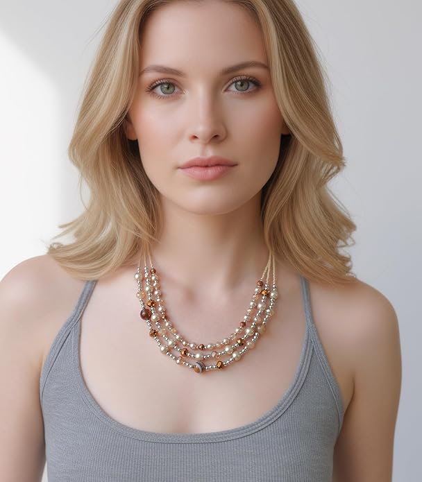 Noessla Beaded Statement Necklaces for Women Layered Chunky Bead Necklace Fashion Costume Jewelry Gifts for Mom