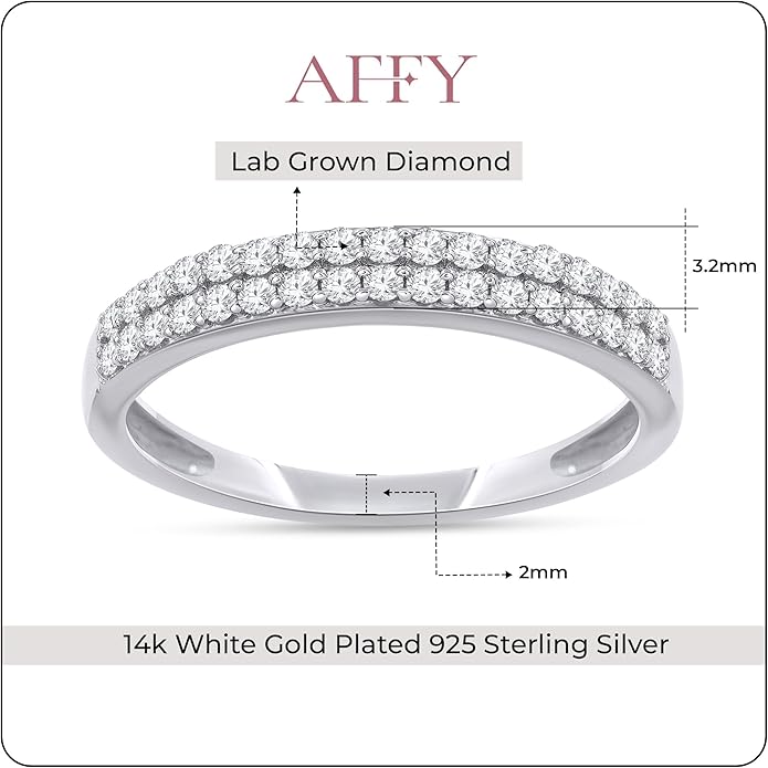 1/4ctw Double Row Band Ring, Lab Grown Diamond Wedding Band Ring For Women In 14k Gold Plated 925 Sterling Silver Jewelry Gifts For Her (0.25 Ctw)