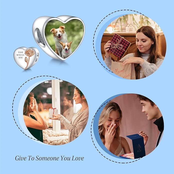 Annmors Personalized Photo Charm for Bracelet Necklaces,925 Sterling Silver Charm Love Heart Shaped Engraved Customize Picture Gift for Birthday Mother's Day Christmas,Bead Charms Jewelry for Women