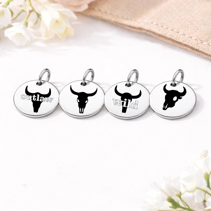 SM Design Western Charm Set of 4 – Stainless Steel Western Charms for Bracelets & Necklaces – Cowgirl, Ranch & Country Style Jewelry Charms – Western Gift for Women & Moms