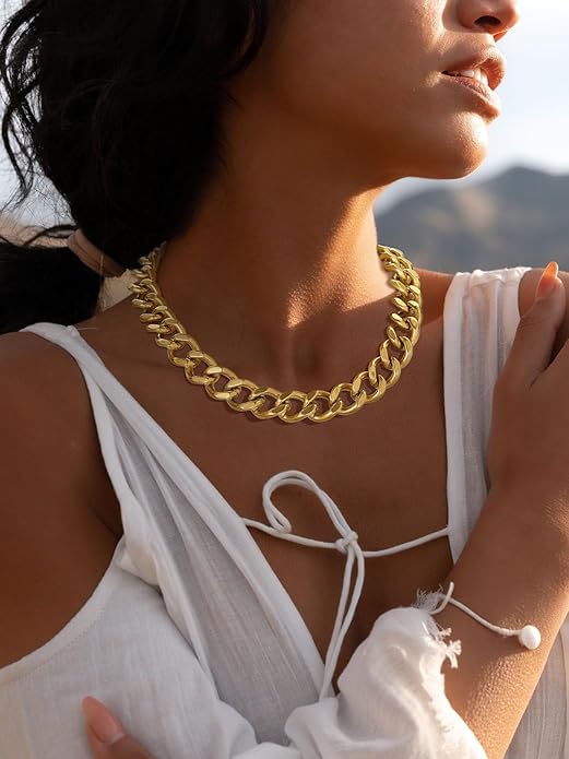 ChainsPro Cuban Link Chain for Women,Stainless Steel Chunky Necklace Silver/Gold Plated Thick Chain Choker, 12/16/20 mm Width,18" and 20" Punk Hip Hop Trendy Non Tarnish Jewelry Gifts