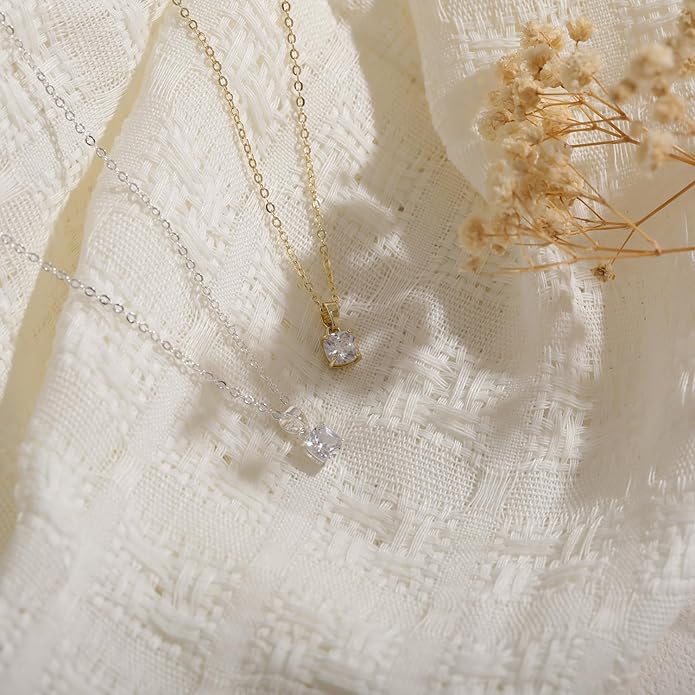 Valentines Day Gifts for Women Her - Dainty Necklaces for Women Cute Station Choker Simulated Diamond Necklace Simple Layering CZ Necklace Trendy Jewelry Gifts