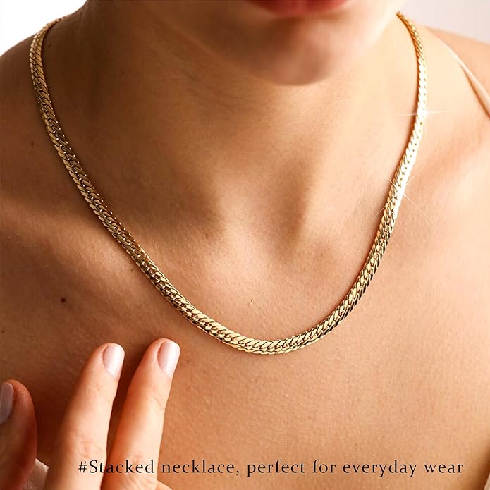 3PCS Gold Necklaces for Women,Chunky Statement Gold Plated Necklace Stack Layered Sterling Silver Herringbone Chains for Women Dainty Trendy Silver Chains Stacked Jewelry Gifts