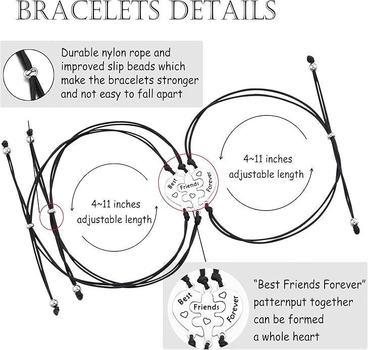 Tarsus Best Friend/Sister Bracelets for 2/3 Heart Matching Bracelets Gifts for Women Girls
