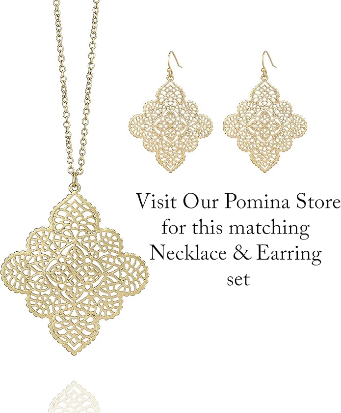 POMINA Floral Celtic Filigree Gold Dangle Drop Earring Boho Fashion Geometirc Filigree Earrings for Women