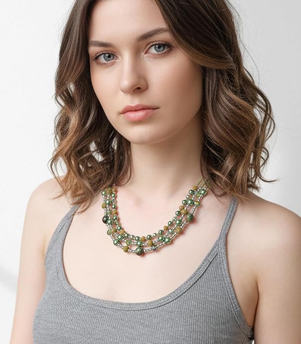 Noessla Beaded Statement Necklaces for Women Layered Chunky Bead Necklace Fashion Costume Jewelry Gifts for Mom