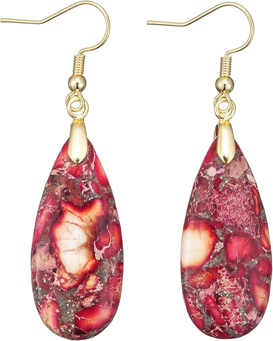Boho Women Natural Stone Earrings Unique Healing Imperial Jasper Gemstone Energy Hypoallergenic Lightweight Dangle Drop Earrings Multiple Styles Earrings Jewelry for Birthday Party Gift