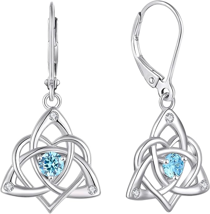 Starchenie Celtic Knot Dangle Earrings Sterling Silver Trinity Love Knot Leverback Earrings Gemstones Jewelry for Women
